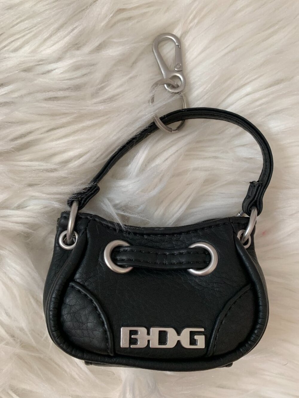 BDG x URBAN OUTFITTERS Sonny Belted Mini Bag Charm Key Ring in Black/Silver